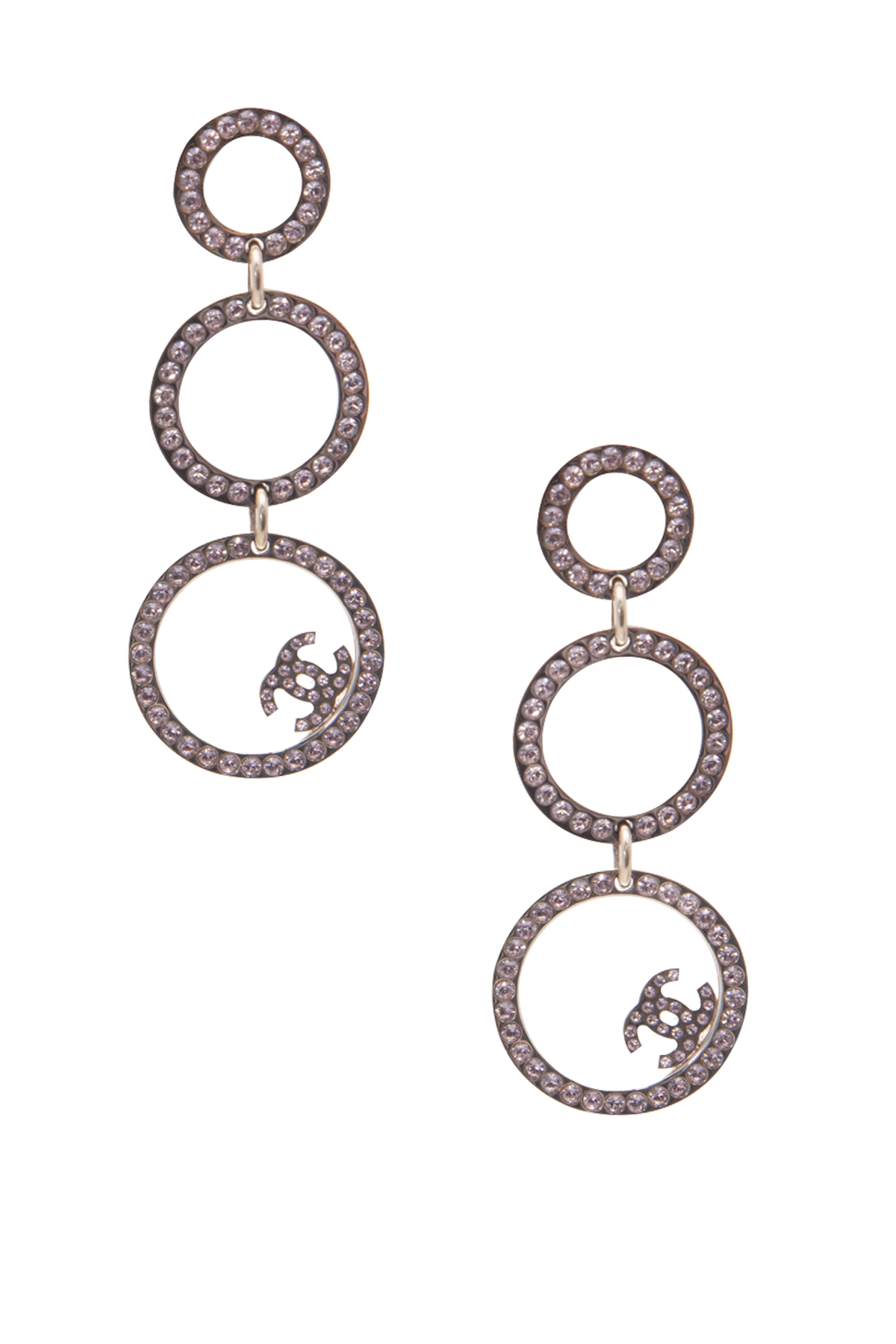 Chanel Rainbow Crystal CC Logo Dangle Earrings