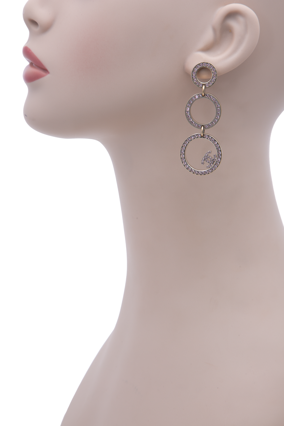 chanel earrings long silver chain