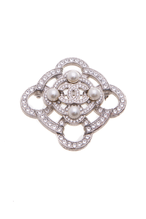 Chanel Crystal Pearl CC Brooch - Couture USA