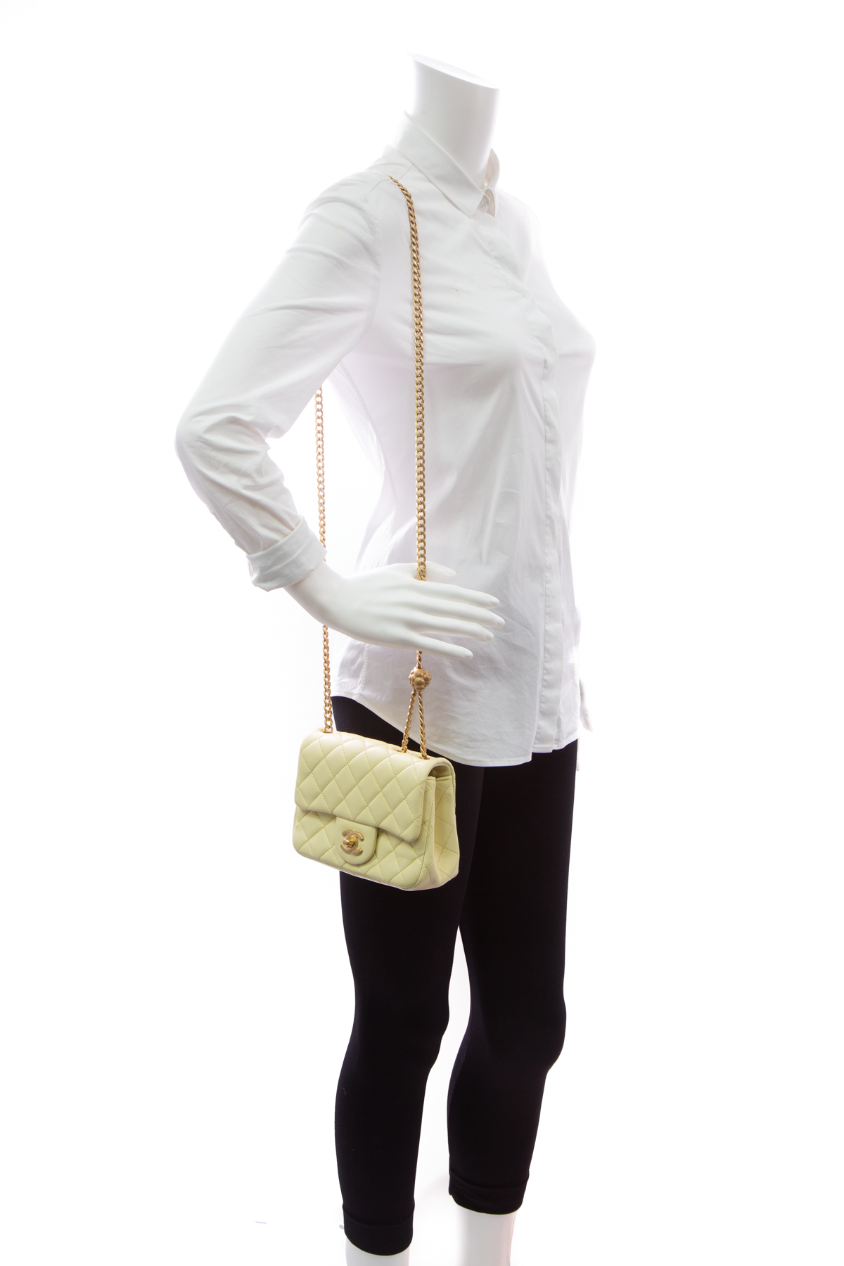 Chanel Pearl Crush Mini Square Flap Bag White Lambskin Light Gold Hardware  in 2023