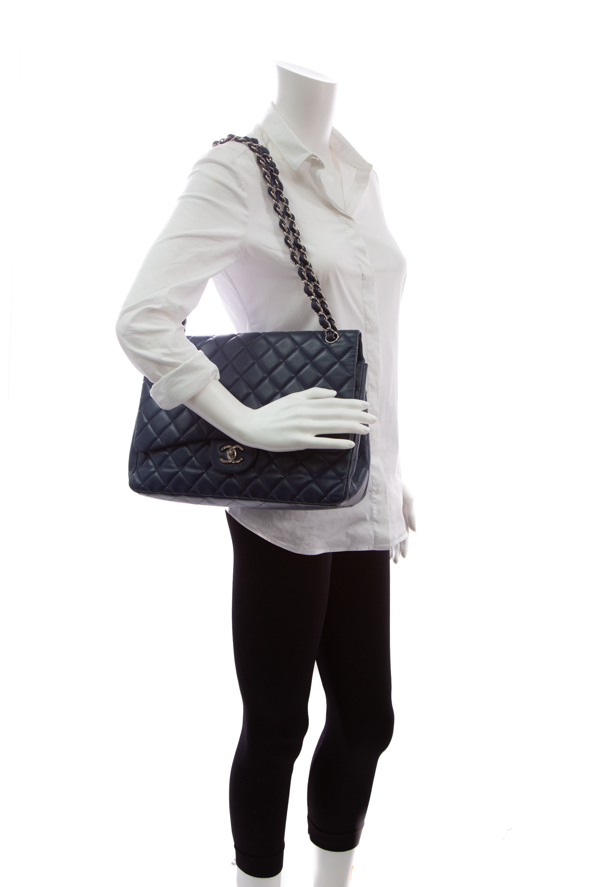 CHANEL Classic Maxi Jumbo Double Flap Caviar Leather Shoulder Bag-US