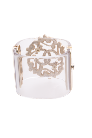 Chanel Crystal CC Faux Pearl Cuff Bracelet