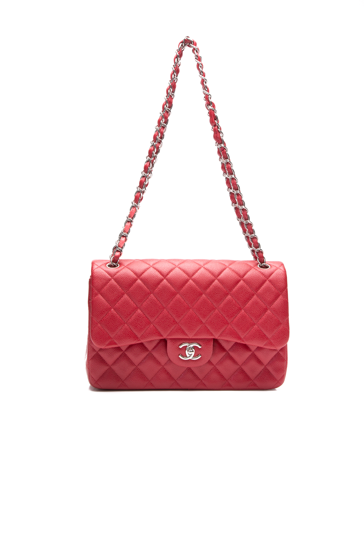 Chanel Red Quilted Lambskin Medium Classic Double Flap Bag Silver Hardware, 2019 (Very Good)