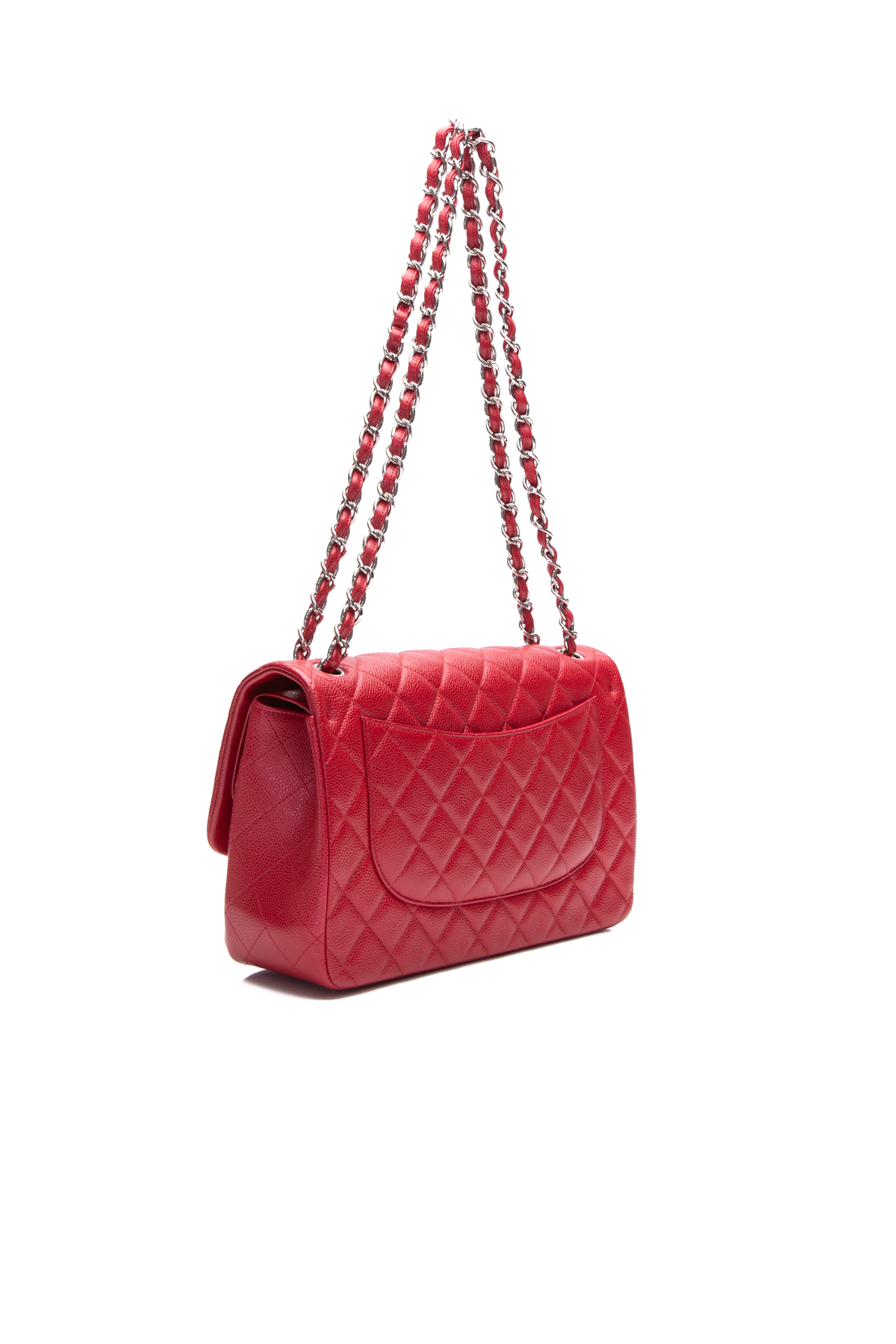 Chanel Red Quilted Lambskin Classic Jumbo Double Flap Bag