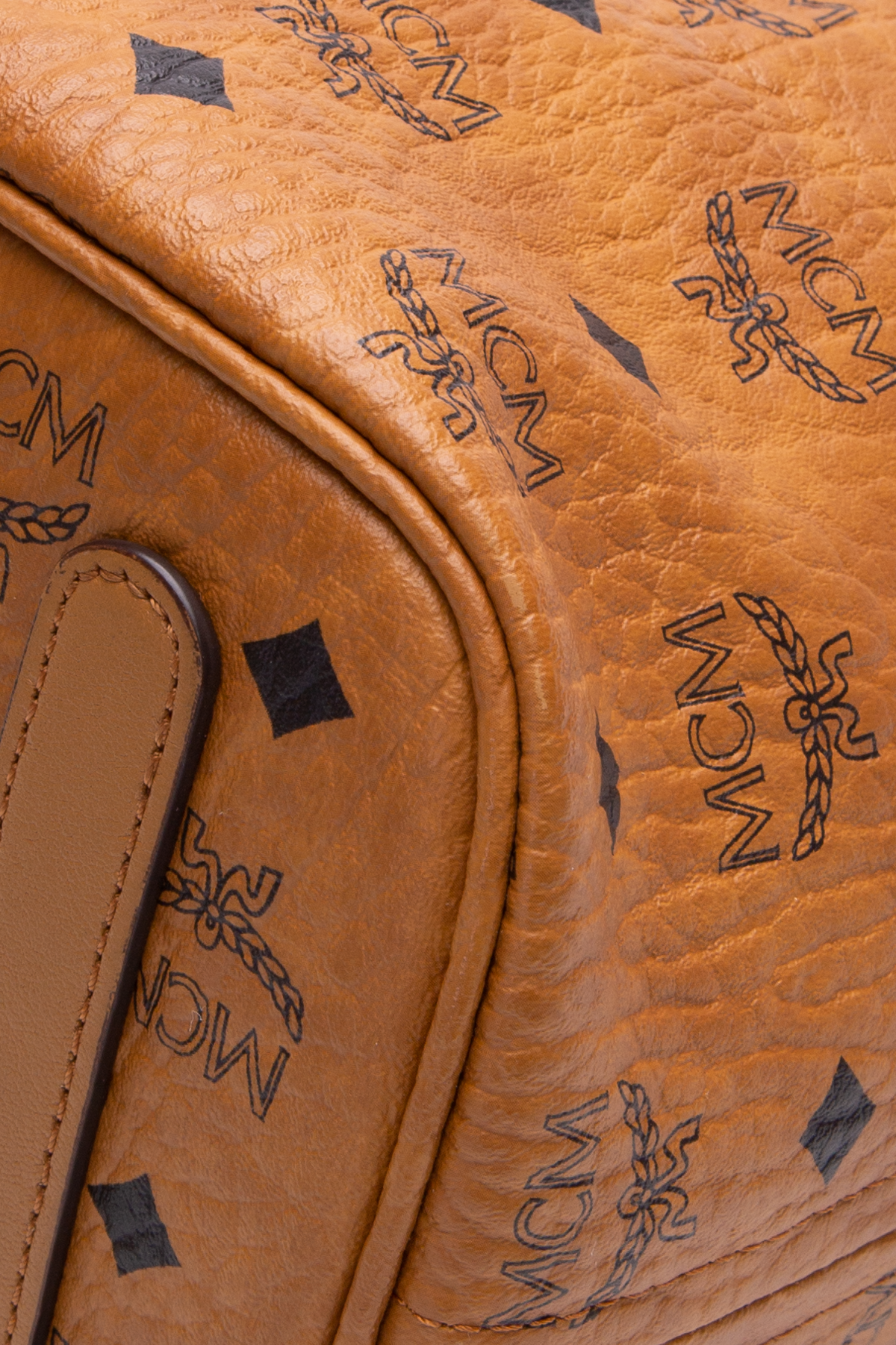 Mcm Monogram & Diamond Pattern Leather Tote Bag W/ Zipper