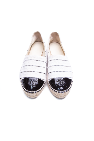 Chanel Black/White Tweed Espadrilles- Size 39