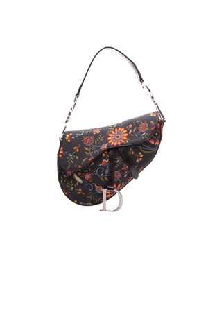 Christian Dior Blk/Mult VTG Floral Saddle Bag