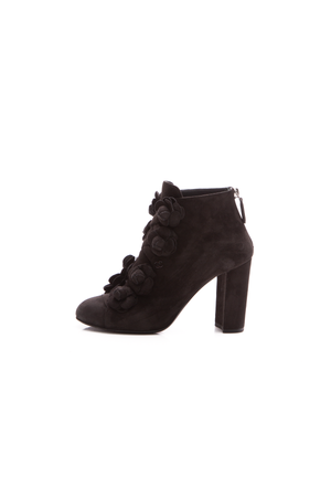 Chanel Black Suede Camellia Booties - Size 37