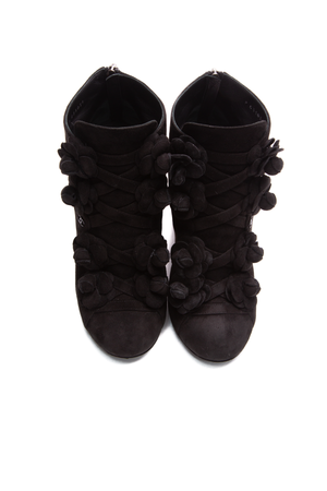 Chanel Black Suede Camellia Booties- Size 37