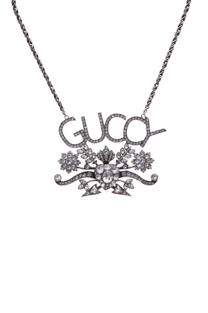Gucci Silver Crystal Logo Necklace