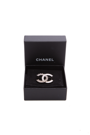 Chanel Silver Crystal CC Brooch