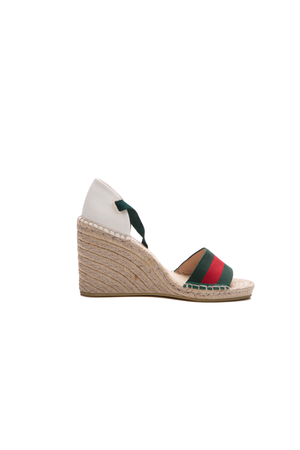 Gucci Multicolor Canvas And Web Lilibeth Platform Wedge Sandals Size 36  Gucci