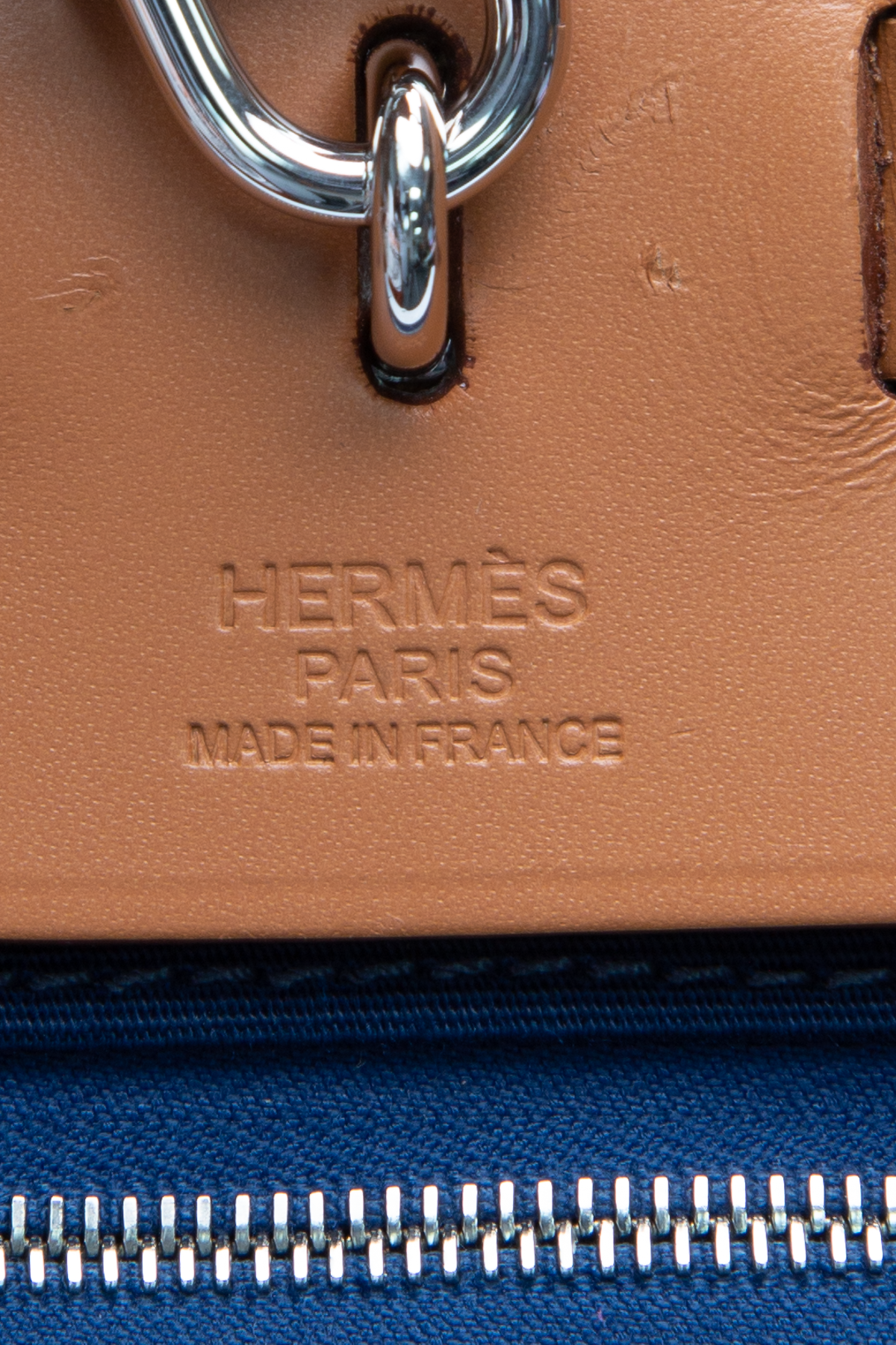 Hermes Herbag Zip PM 31 Bleu France Toile H Fauve Vache Hunter