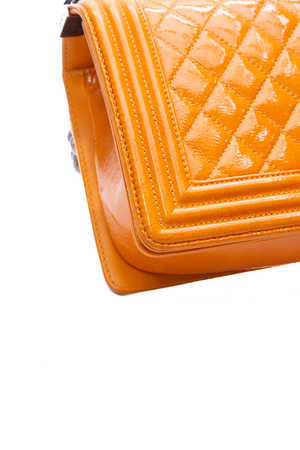 Chanel Orange Patent Boy Bag