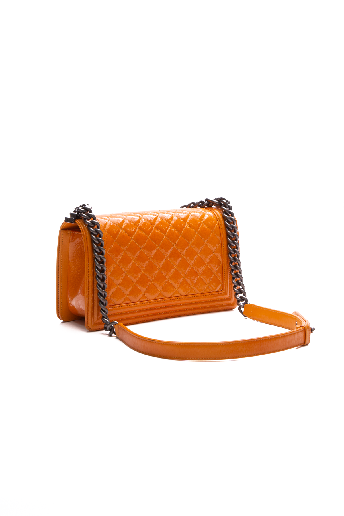 Chanel Orange Patent Boy Bag