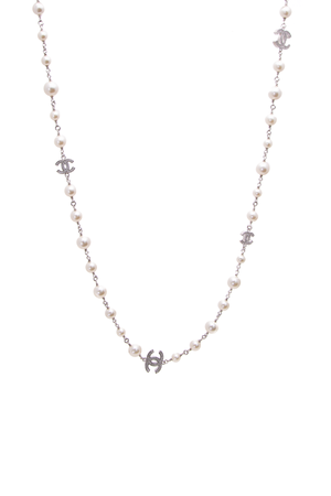 Chanel Silver Pearl CC Necklace