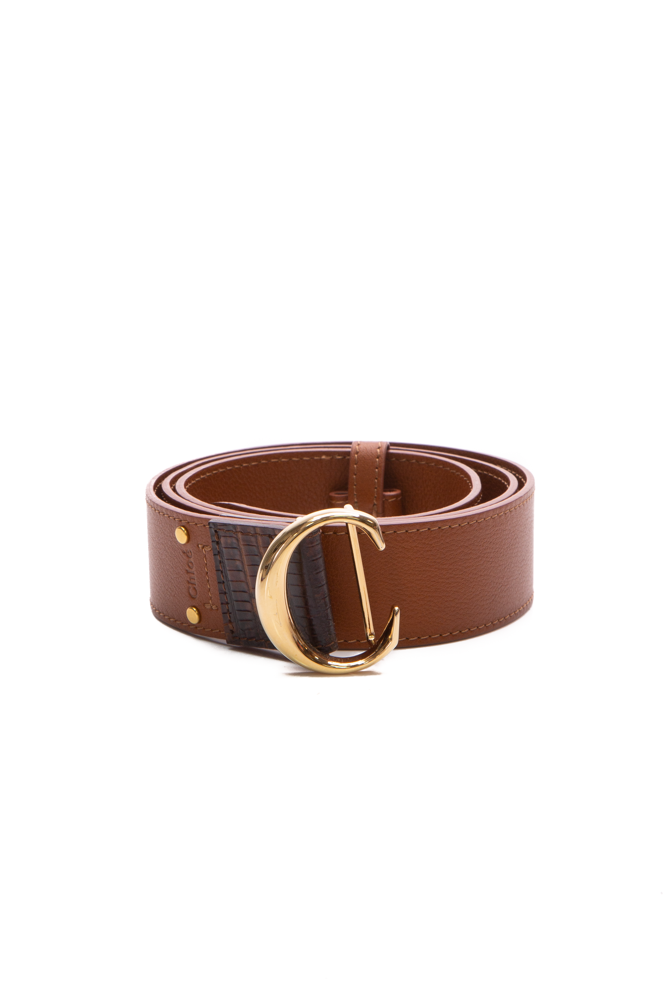 Men's Cognac Embossed Thin Leather Belt - Unique Design 34 / 85 cm - Brown