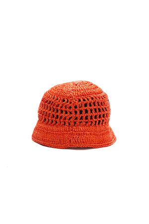 Prada Orange Raffia Bucket Hat