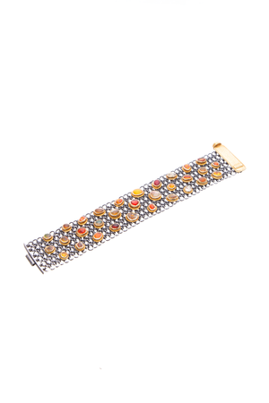 Ara Slvr/Gld Opal Chain Mail Bracelet