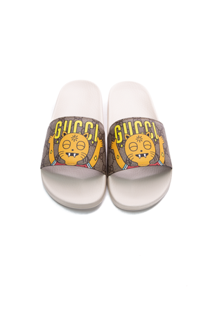 Gucci Supreme Cat Print Suede Sandals