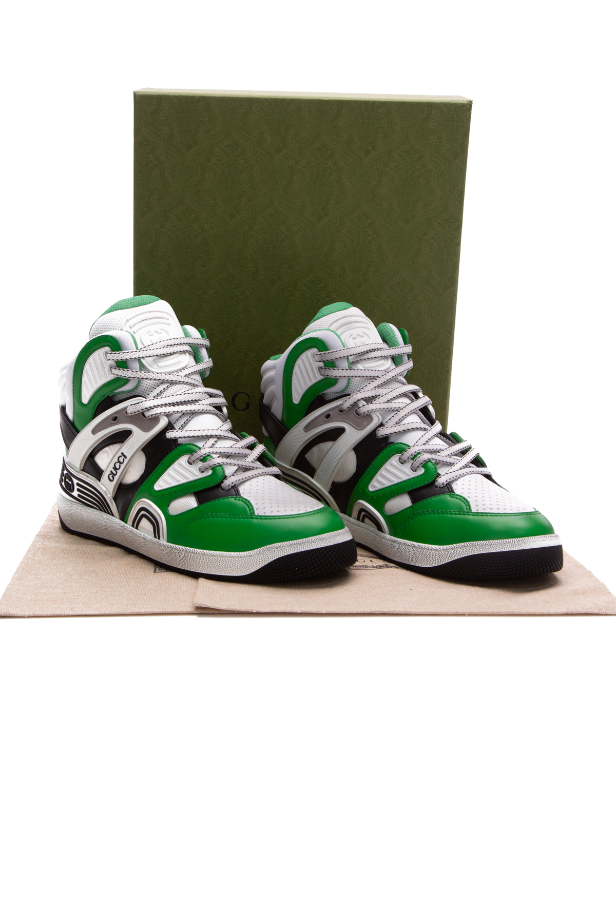 Gucci Green White Basket High Top Sneakers Couture USA