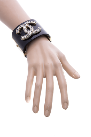 Chanel Black Crystal CC Cuff Bracelet