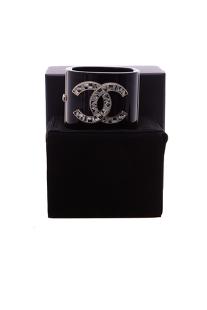 Chanel Black Crystal CC Cuff Bracelet