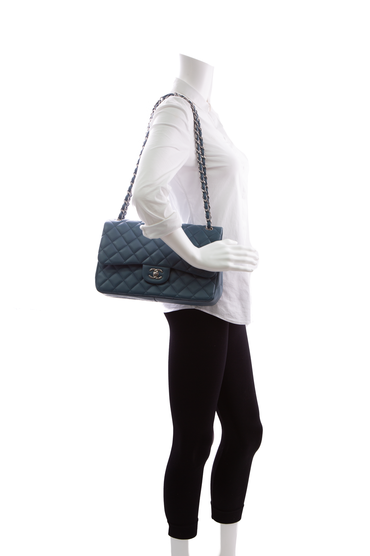 Chanel Blue Lambskin Double Flap Bag