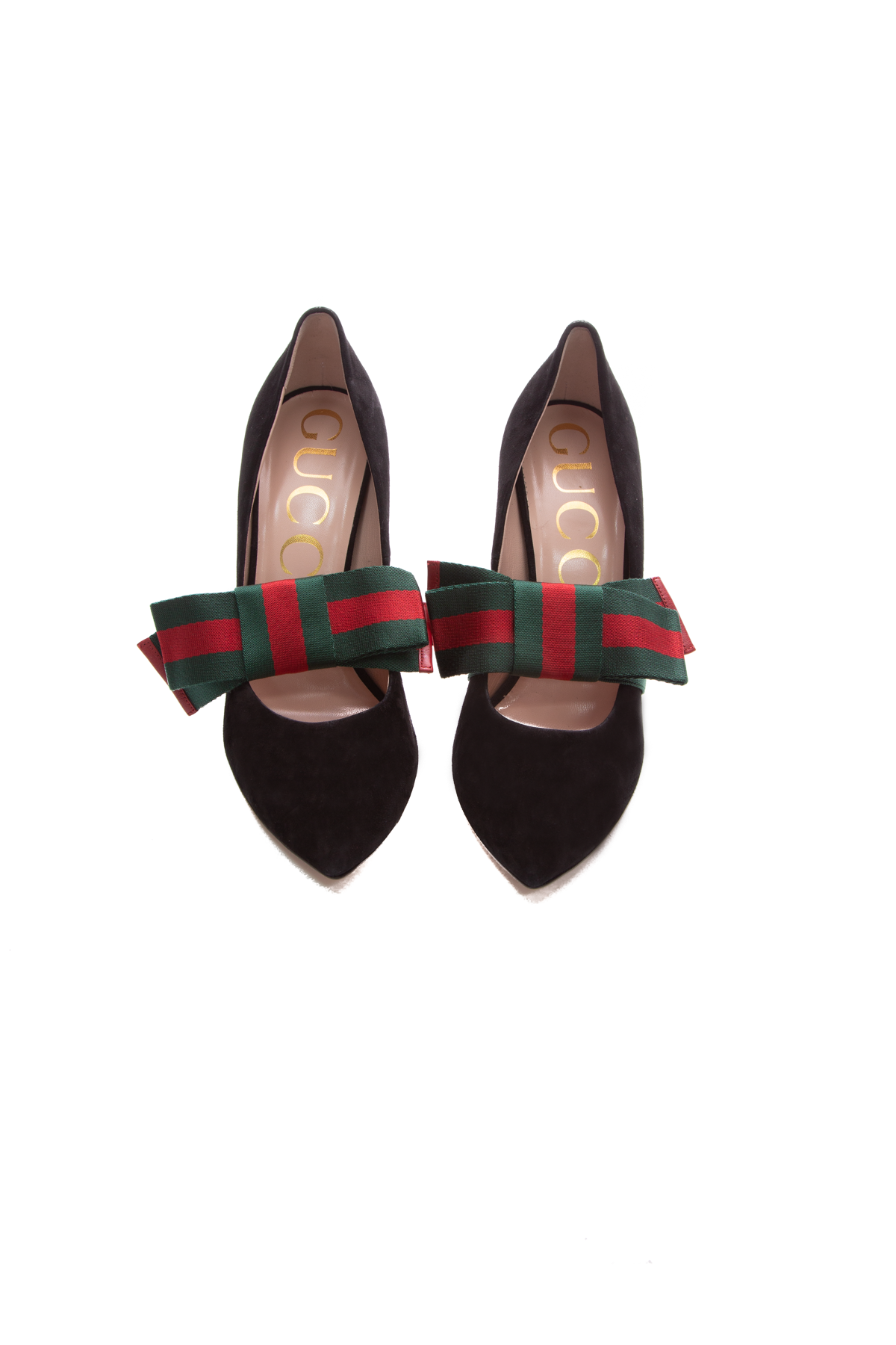 Gucci suede ballet top flat with web bow