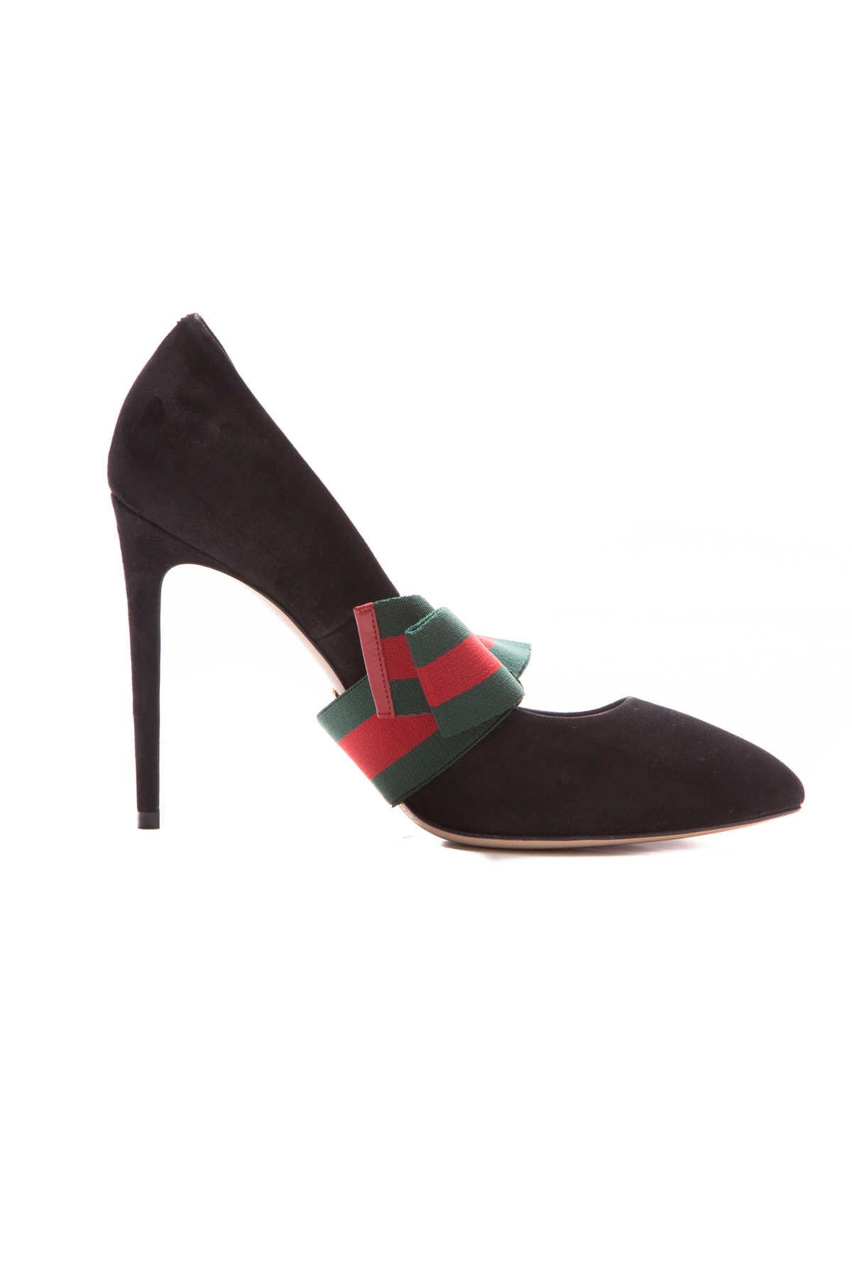 Suede pump with removable cheap web bow