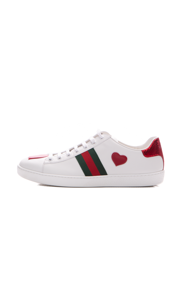ゆり Gucci White 457132 Ace Tiger Patch Embroidered Web Leather