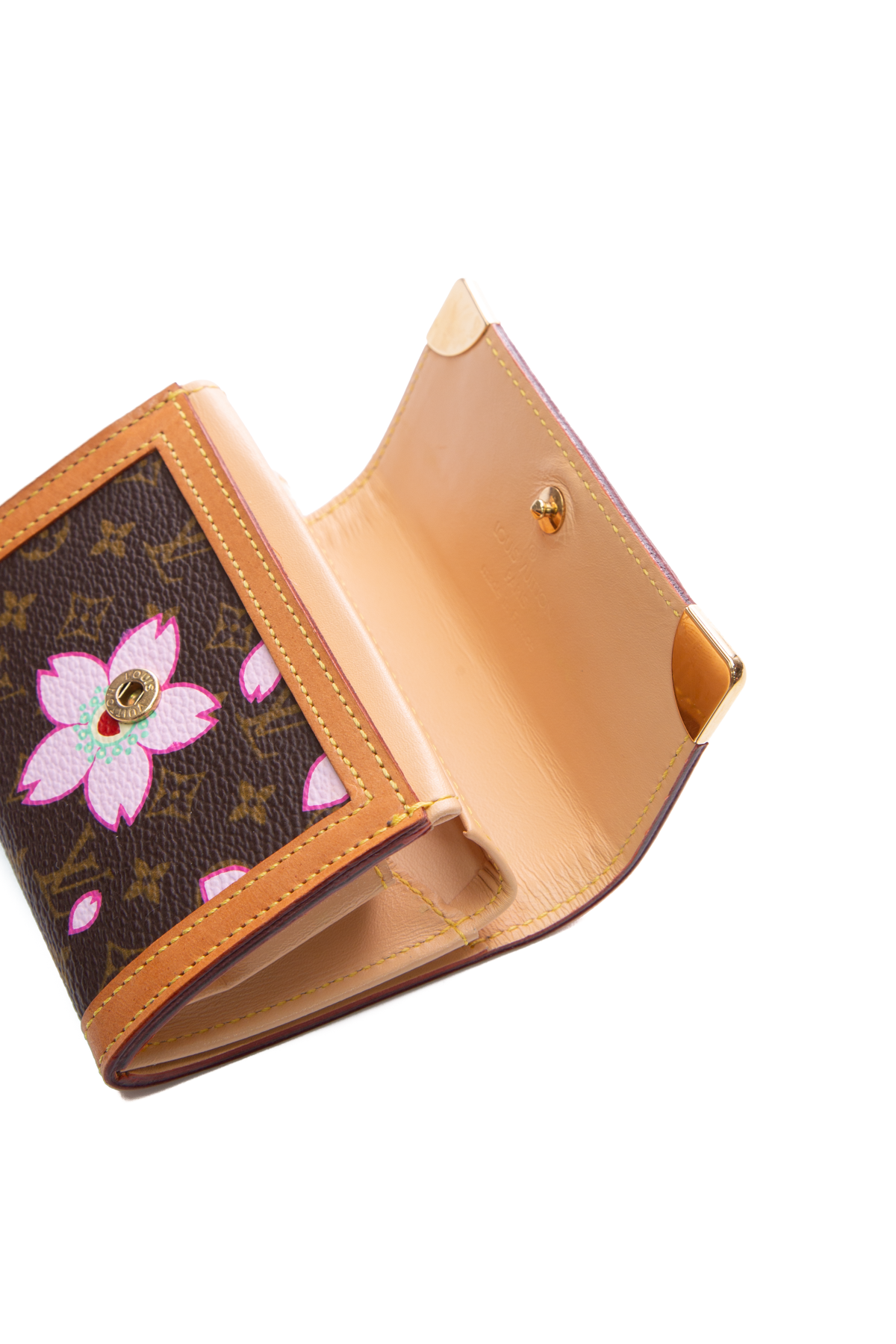 Louis Vuitton Cherry Blossom Porte Monnaie Plat Coin Purse Couture Usa 2339