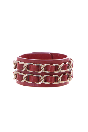 Chanel Red Chain Leather Bracelet