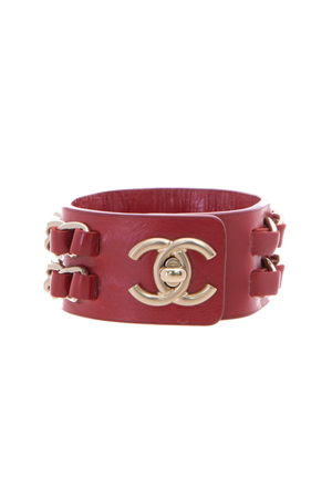 Chanel Red Chain Leather Bracelet