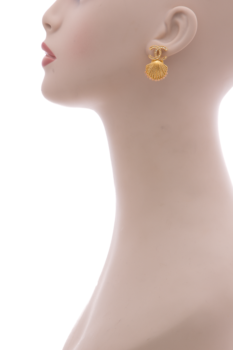 Chanel Gold CC Seashell Stud Earrings