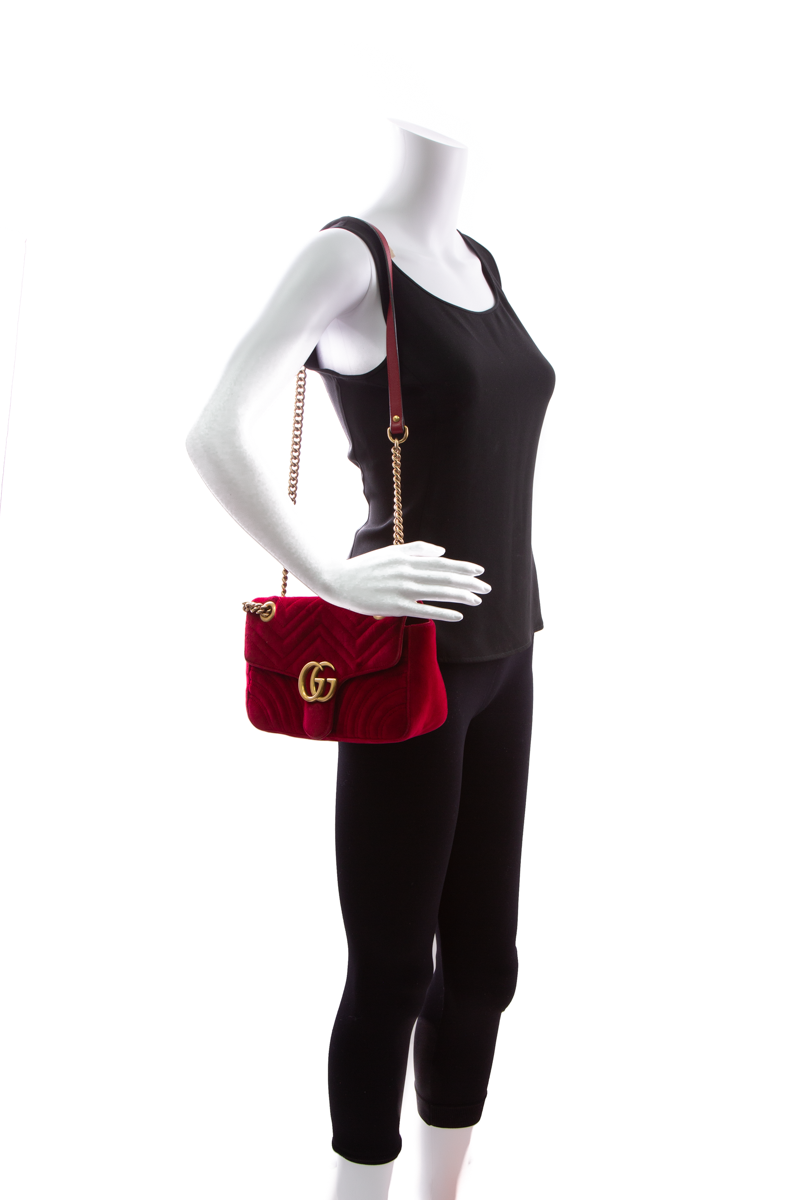 Gucci Red Velvet Marmont Flap Bag 
