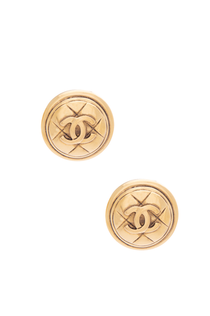 Chanel Gold VTG Round CC Earrings 