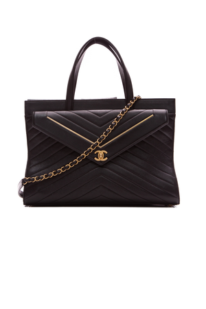 Chanel Black Chevron Shopping Tote 