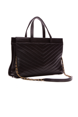 Chanel Black Chevron Shopping Tote 