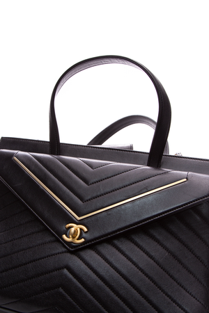 Chanel Black Chevron Shopping Tote 