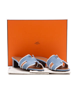 Hermes BleuClai Denim Oasis Sandals - Size 35