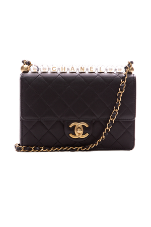 Chanel Black Goatskin Chic Pearls Flap