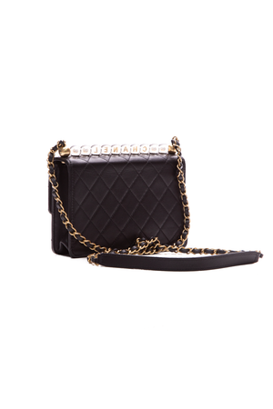 Chanel Black Goatskin Chic Pearls Flap