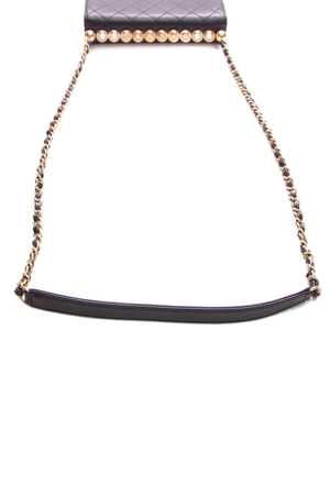 Chanel Black Goatskin Chic Pearls Flap