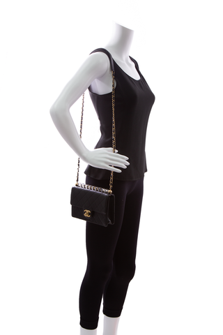 Chanel Black Goatskin Chic Pearls Flap