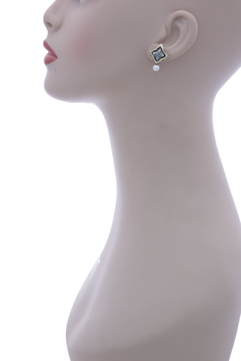 David Yurman Slvr/Gld Quatrefoil Pearl Earrings