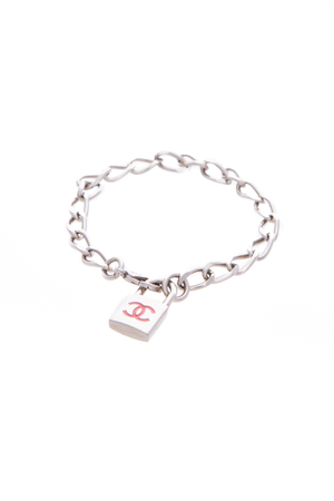 Chanel Slvr/Pnk CC Padlock Bracelet