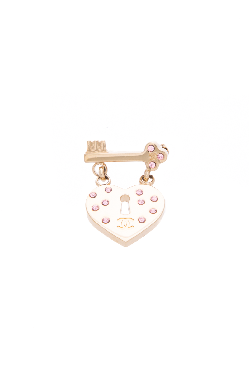 Chanel Crystal Heart Lock Brooch