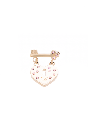 Chanel Crystal Heart Lock Brooch