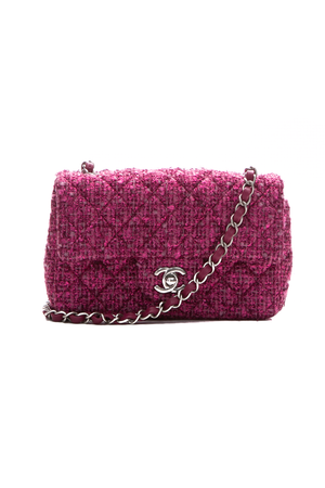 Chanel Pink Tweed Rectagular Flap Bag 